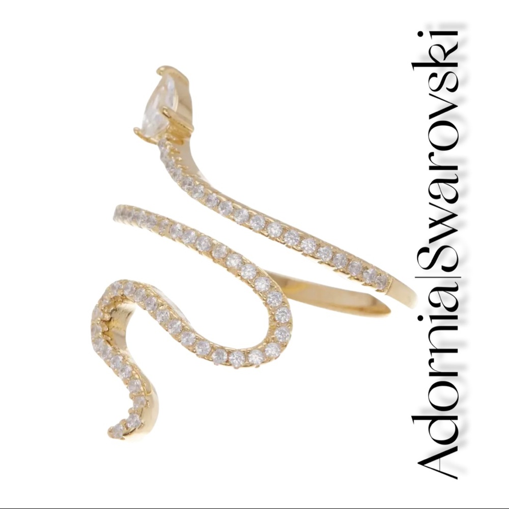 Adornia 14K Gold Plated Swarovski Crystal Winding Snake Ring